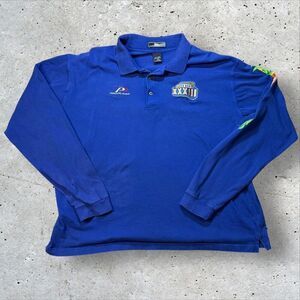 Vintage 1999 Pro Player Super Bowl XXXIII Long Sleeve Polo Shirt XXL Blue NFL